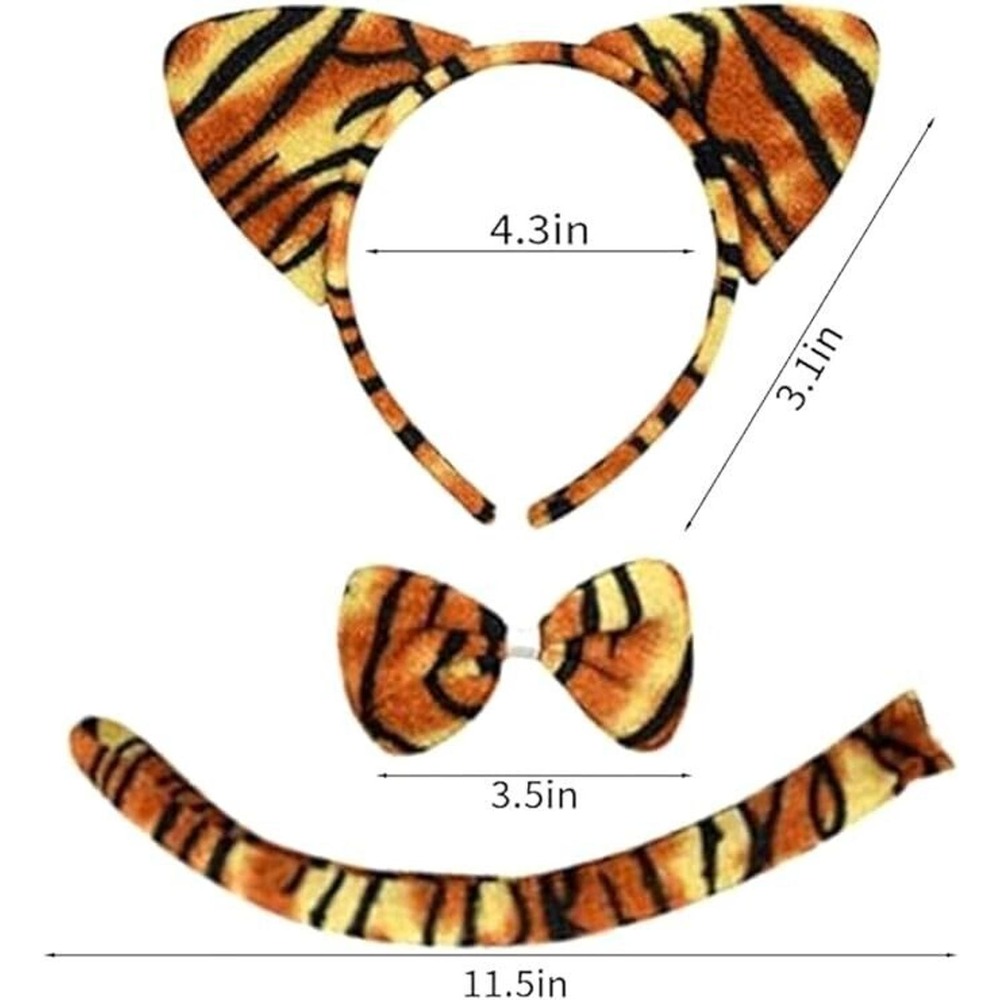 Children's Tiger Halloween Costume Accessories Headband Ears Tail and Bow Tie